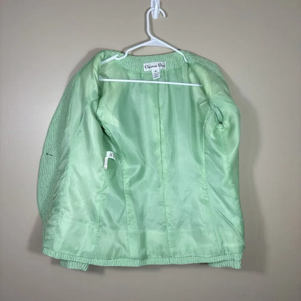 Vintage Christian Dior Blazer Jacket Wmns 8 Made In USA Silk Trim Mint Green 80s